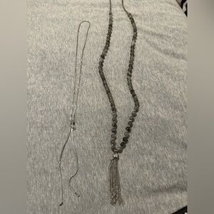 Silver Jewelry - Gray Beaded Necklace with Tassel and Zipper Necklace